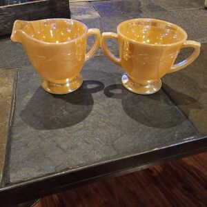 Vintage Peach Lustre Fire King Cream and Sugar Dish Set